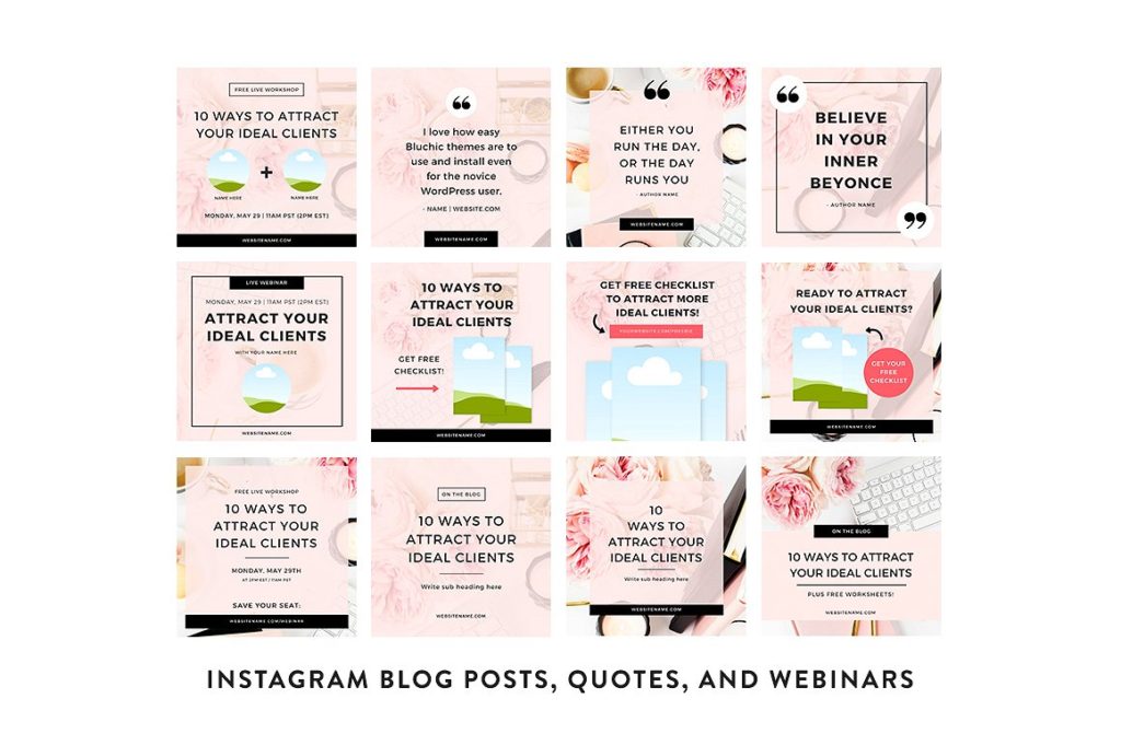 Canva social media graphics: Instagram, Pinterest, Blog, Faceook by Bluchic. Learn more at Jennifer-Franklin.com.