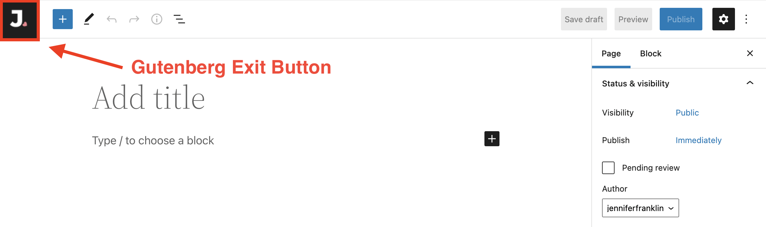 white label cms gutenberg exit button